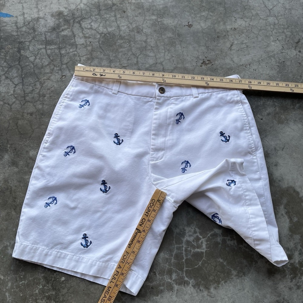 Brooks Brothers 346 All Over Print Anchor White Chino Dress Shorts Above Knee 35 - Picture 4 of 6